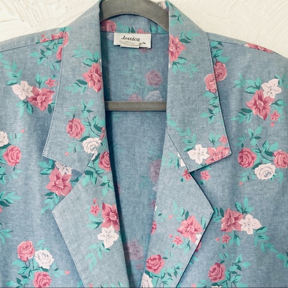 Vintage cotton denim floral print blazer M - Picture 8 of 15
